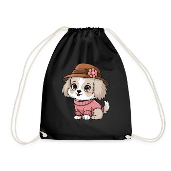 Cute dog in hat and sweater - Drawstring Bag - black - Front
