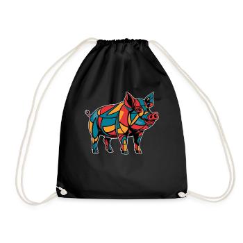Cochon graphique graphique d’animal de ferme géométrique coloré - Sac de sport léger - noir - Devant