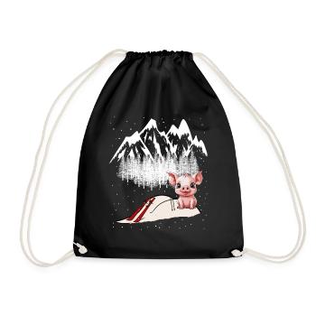 Ski Slope Piglet Sow Winter Sports Skiers Switzerland - Drawstring Bag - black - Front