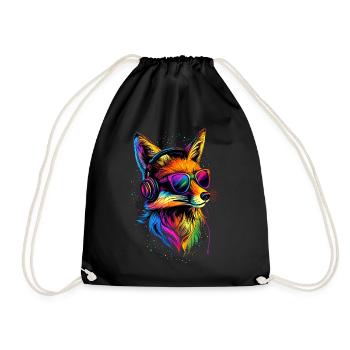Fuchs DJ Kopfhörer Bunt Regenbogen Musik Füchse - Turnbeutel - Schwarz - Vorne