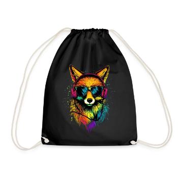 Fuchs DJ Kopfhörer Bunt Regenbogen Musik Füchse - Turnbeutel - Schwarz - Vorne