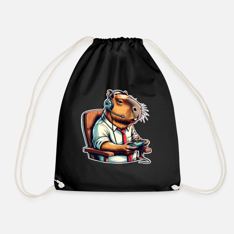 Capybara Gaming Nerd - Turnbeutel - Schwarz