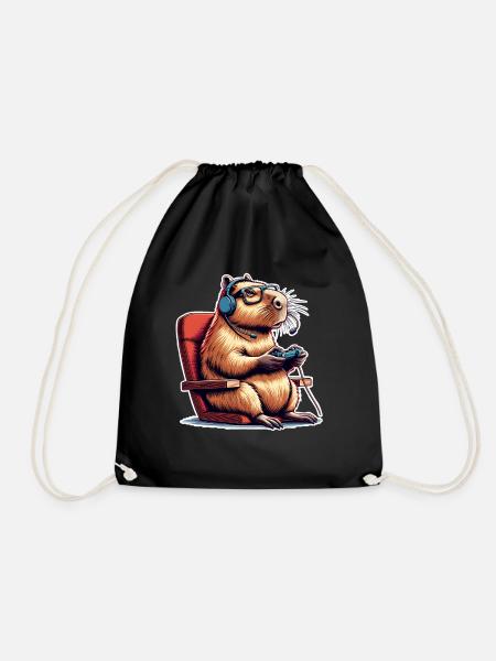 Capybara Gaming Nerd - Turnbeutel - Schwarz