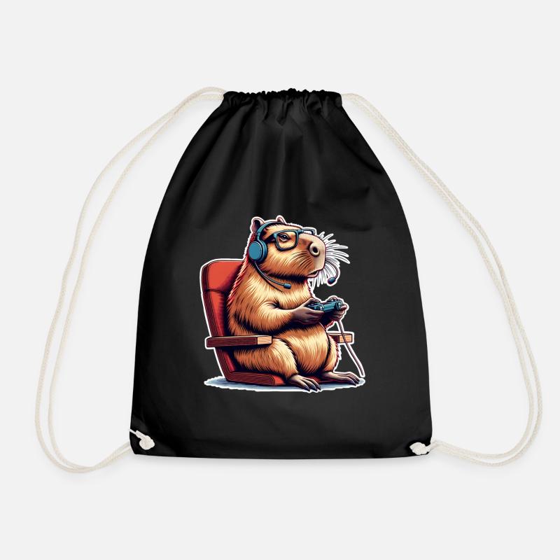 Capybara Gaming Nerd - Turnbeutel - Schwarz