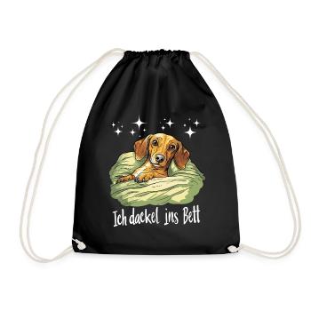 Dackel Hund Schlafoutfit Dackelfreund Bett Lustig - Turnbeutel - Schwarz - Vorne