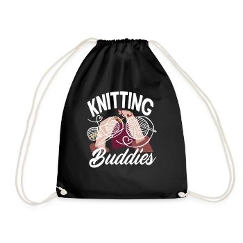 Experience knitting together with friends - Drawstring Bag - black - Front