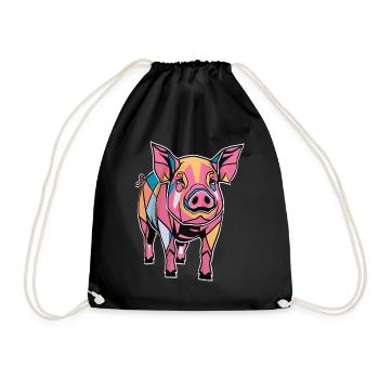 Colorful Geometric Farm Pig Graphic - Drawstring Bag - black - Front
