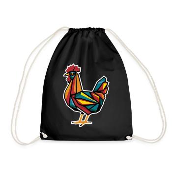 Geometric Farm Animals Graphic Chicken - Drawstring Bag - black - Front