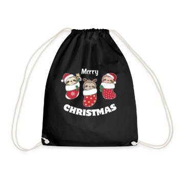 Mignons paresseux en chaussette de Noël pour Noël - Sac de sport léger - noir - Devant