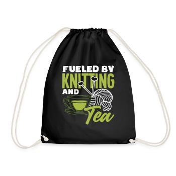 Tensioned by knitting and tea - Drawstring Bag - black - Front