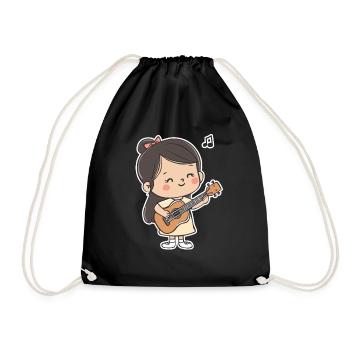 Ukulele Girl Graphic - Drawstring Bag - black - Front
