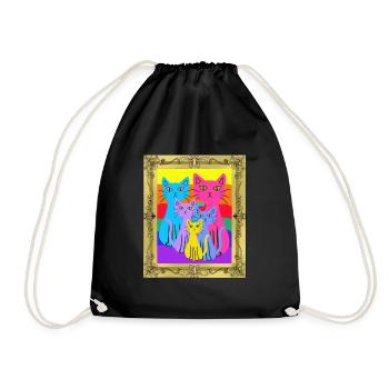 Family Cat Cats Kitten Colorful - Drawstring Bag - black - Front
