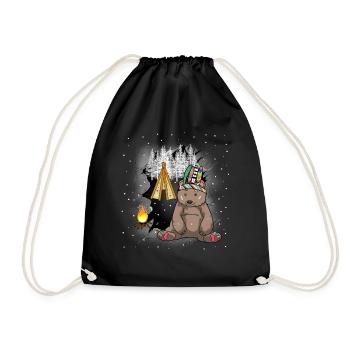 Shaman Bear Teepee Campfire Wild West Bears - Drawstring Bag - black - Front
