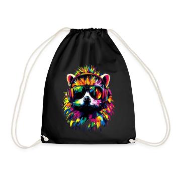 Igel Popart Kopfhörer Sonnenbrille Bunt Süßer Igel - Turnbeutel - Schwarz - Vorne