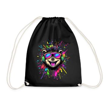 Igel Popart Kopfhörer Sonnenbrille Bunt Süßer Igel - Turnbeutel - Schwarz - Vorne