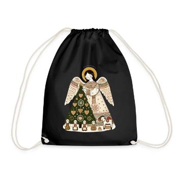 Christmas Angel with Christmas Tree - Drawstring Bag - black - Front
