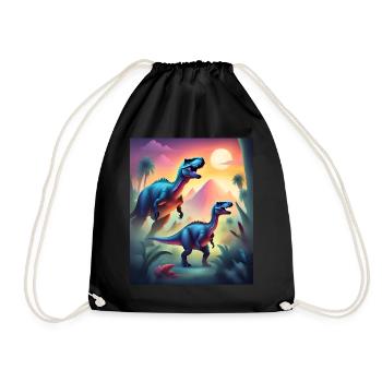 Epische bunte Dinosaurier und Sonnenuntergang - Turnbeutel - Schwarz - Vorne