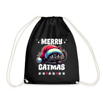 Merry Catmas Weihnachten Katze Pfote Katzenmama - Turnbeutel - Schwarz - Vorne