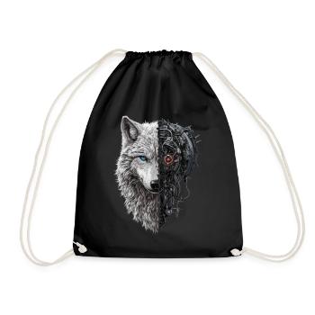Lustiger Roboter Kunst Wolf Cyborg Tier AI Wolf - Turnbeutel - Schwarz - Vorne