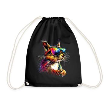 Squirrel Headphones Colorful Pop Art DJ Squirrel - Drawstring Bag - black - Front