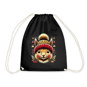 Cute squirrel with winter hat for - Drawstring Bag - black - Front