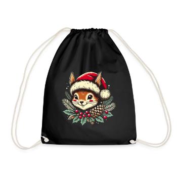 Festive Christmas Squirrel Vintage - Drawstring Bag - black - Front