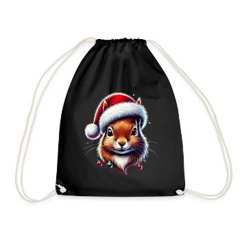 Christmas squirrel with hat - Drawstring Bag - black - Front