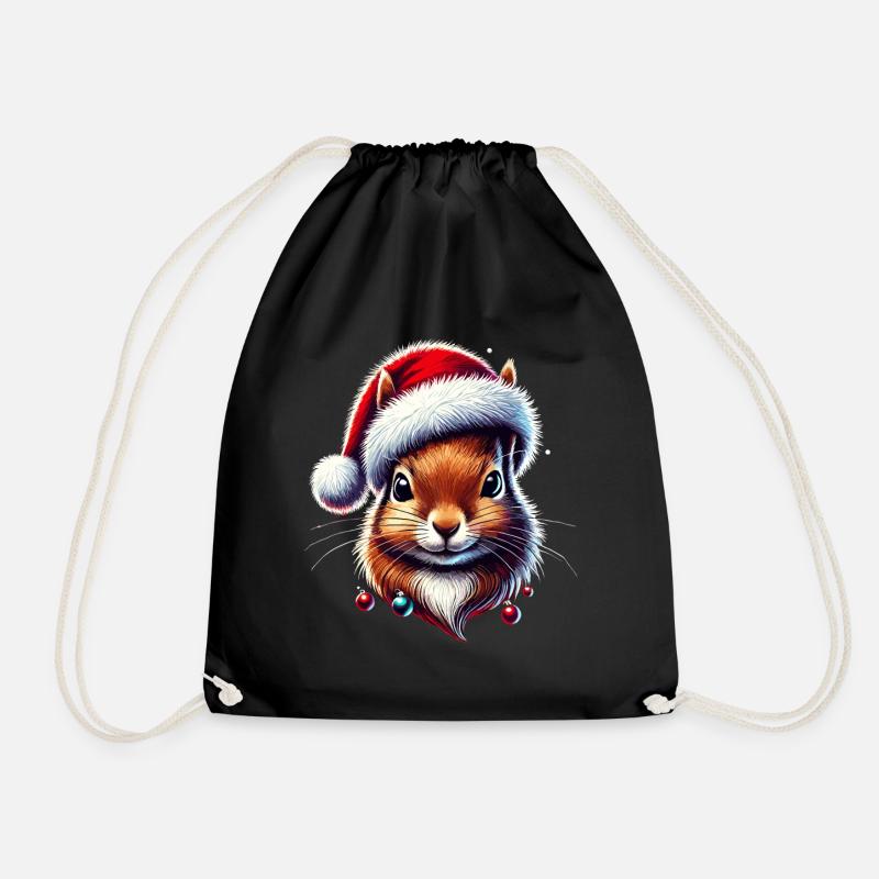 Weihnachtseichhörnchen Mit Mütze - Turnbeutel - Schwarz