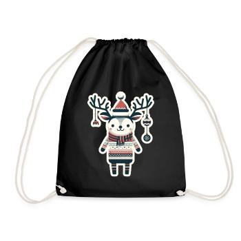 Weihnachtlicher Vintage-Rentier-Look - Turnbeutel - Schwarz - Vorne
