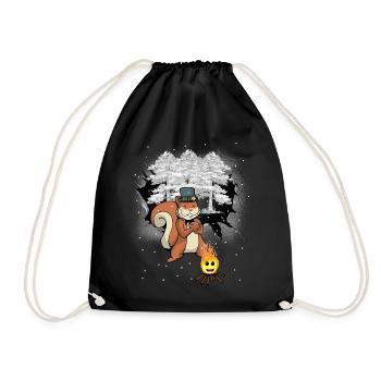 Winter Forest Squirrel Kids - Drawstring Bag - black - Front