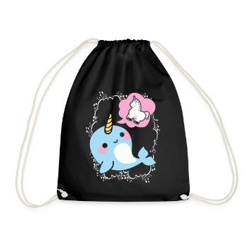 Narwhal Dreaming Of Unicorn - Drawstring Bag - black - Front