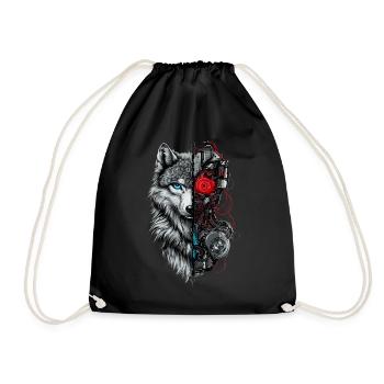 Funny Robot Art Wolf Cyborg Animal AI Wolf - Drawstring Bag - black - Front