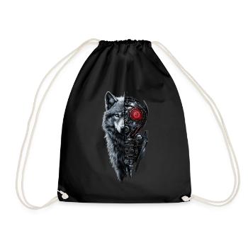 Funny Robot Art Wolf Cyborg Animal AI Wolf - Drawstring Bag - black - Front