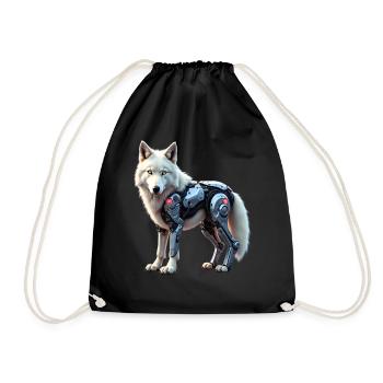 Funny Robot Art Wolf Cyborg Animal AI Wolf - Drawstring Bag - black - Front
