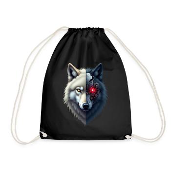 Funny Robot Art Wolf Cyborg Animal AI Wolf - Drawstring Bag - black - Front