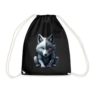 Funny Robot Art Wolf Cyborg Animal AI Wolf - Drawstring Bag - black - Front