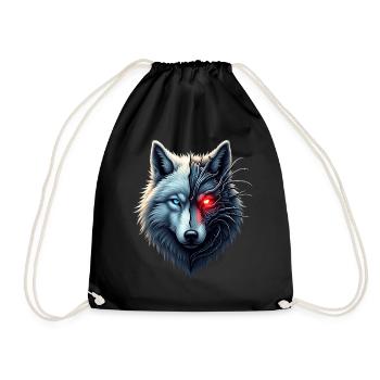 Funny Robot Art Wolf Cyborg Animal AI Wolf - Drawstring Bag - black - Front