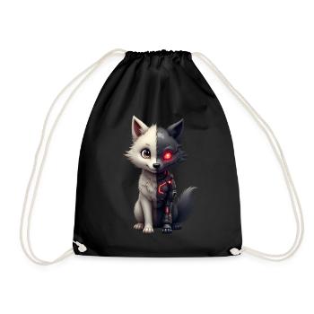 Funny Robot Art Wolf Cyborg Animal AI Wolf - Drawstring Bag - black - Front