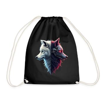 Funny Robot Art Wolf Cyborg Animal AI Wolf - Drawstring Bag - black - Front