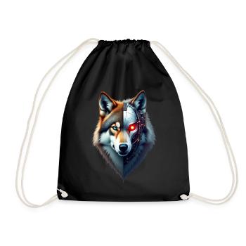 Funny Robot Art Wolf Cyborg Animal AI Wolf - Drawstring Bag - black - Front