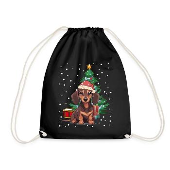 Dachshund Xmas Santa Claus Santa Claus Dog Dogs - Drawstring Bag - black - Front