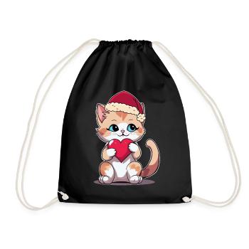 Cat Love Santa Claus Heart Santa Christmas Xmas - Drawstring Bag - black - Front