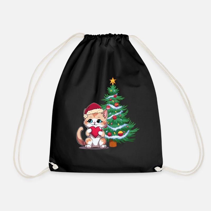 Nikolaus Kätzchen Tannenbaum Santa Katzen - Turnbeutel - Schwarz