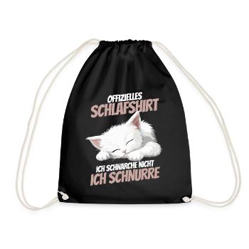 Official Sleep Shirt - Kitten Slumbers Sweetly - Drawstring Bag - black - Front
