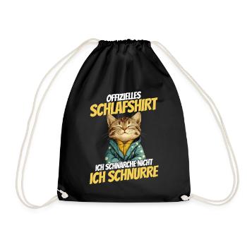 Official Sleep Shirt - Cute Cat in Hoodie - Drawstring Bag - black - Front
