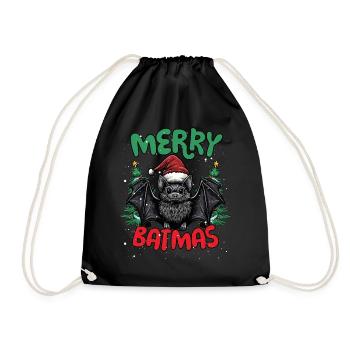 Merry Batmas Funny Bats Christmas - Drawstring Bag - black - Front