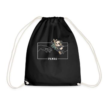 Michelangelo Creation of Adam Panda Friend Lover - Drawstring Bag - black - Front