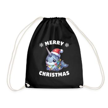 Christmas Hat Christmas Fairy Lights Narwhal - Drawstring Bag - black - Front