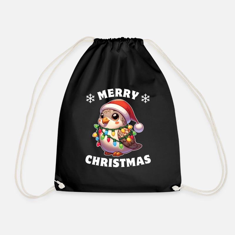 Christmas Fairy Lights Turtle Dove - Drawstring Bag - black