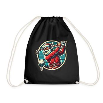Golf Playing Santa Claus Retro Style - Drawstring Bag - black - Front